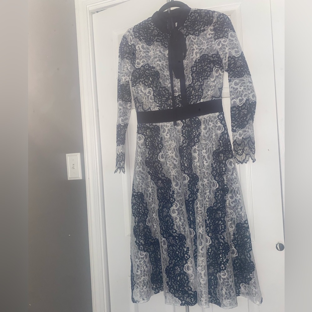 Blue and White Midi Length Dress